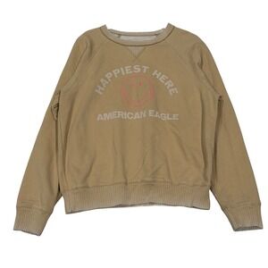 AMERICAN EAGLE Women Sweatshirt Size M Smiley Face Happiest Here‎ Graphic Crew